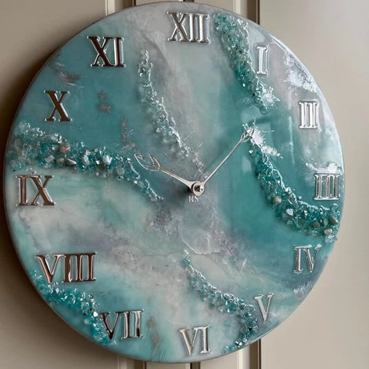 Sea Green Abstract Epoxy Resin Wall Clock For Home Decor