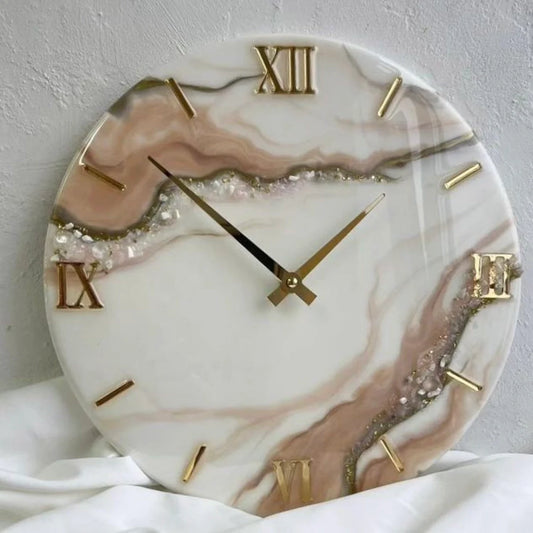 Pink And White Abstract Epoxy Resin Wall Clock For Home Decor