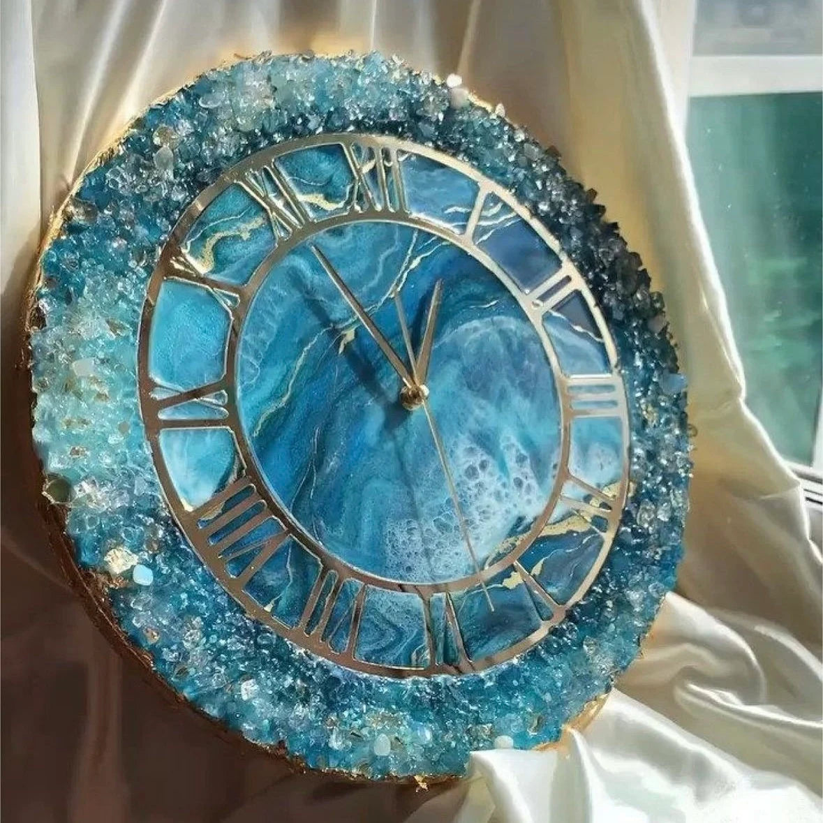 Blue Geode Abstract Epoxy Resin Wall Clock For Home Decor