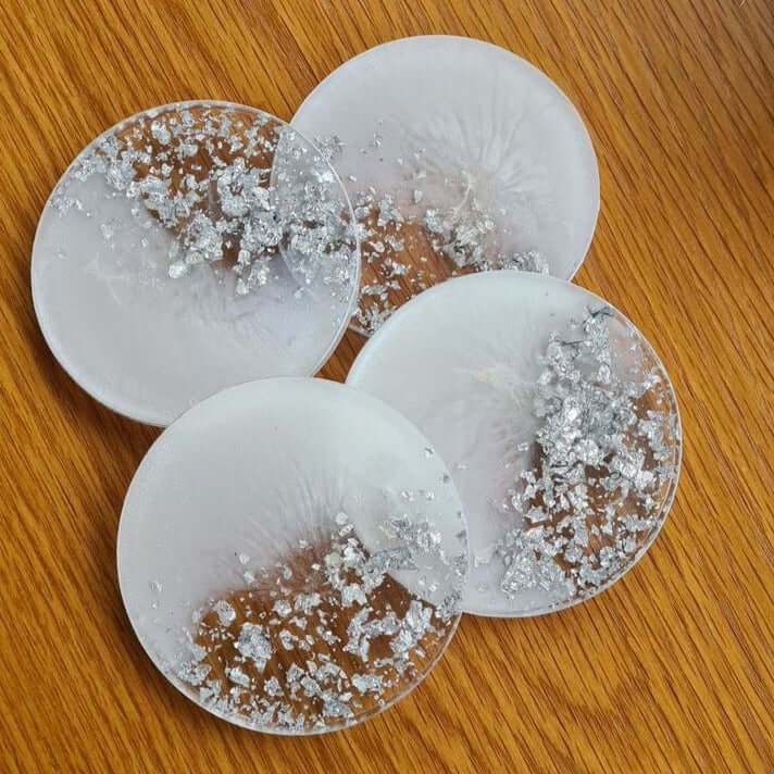 Pearl White Glass and Glitter Resin Coasters ( Set of 4 )