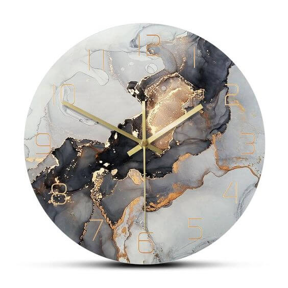 Black And Golden Abstract Alcoholic Ink Wall Clock For Home Decor