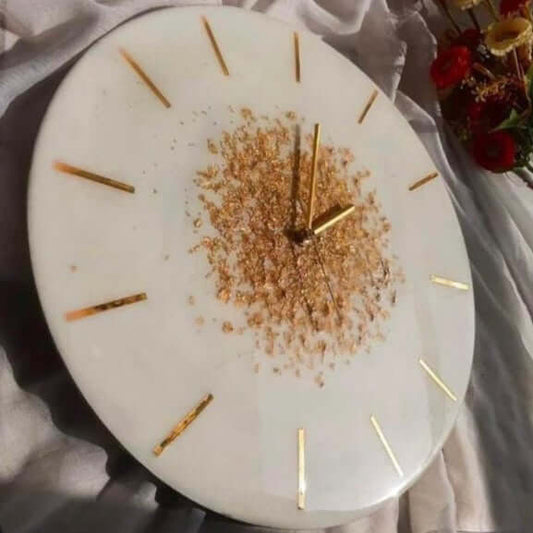 White and Golden Abstract Epoxy Resin Wall Clock For Home Decor