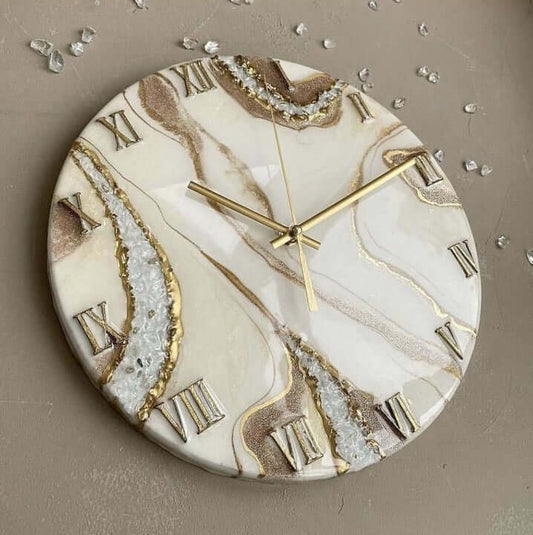 Brown and Golden Abstract Epoxy Resin Wall Clock For Home Decor