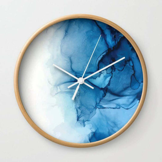 White and Blue Abstract Alcoholic Ink Wall Clock For Home Decor - Art Me Up by Kinmil