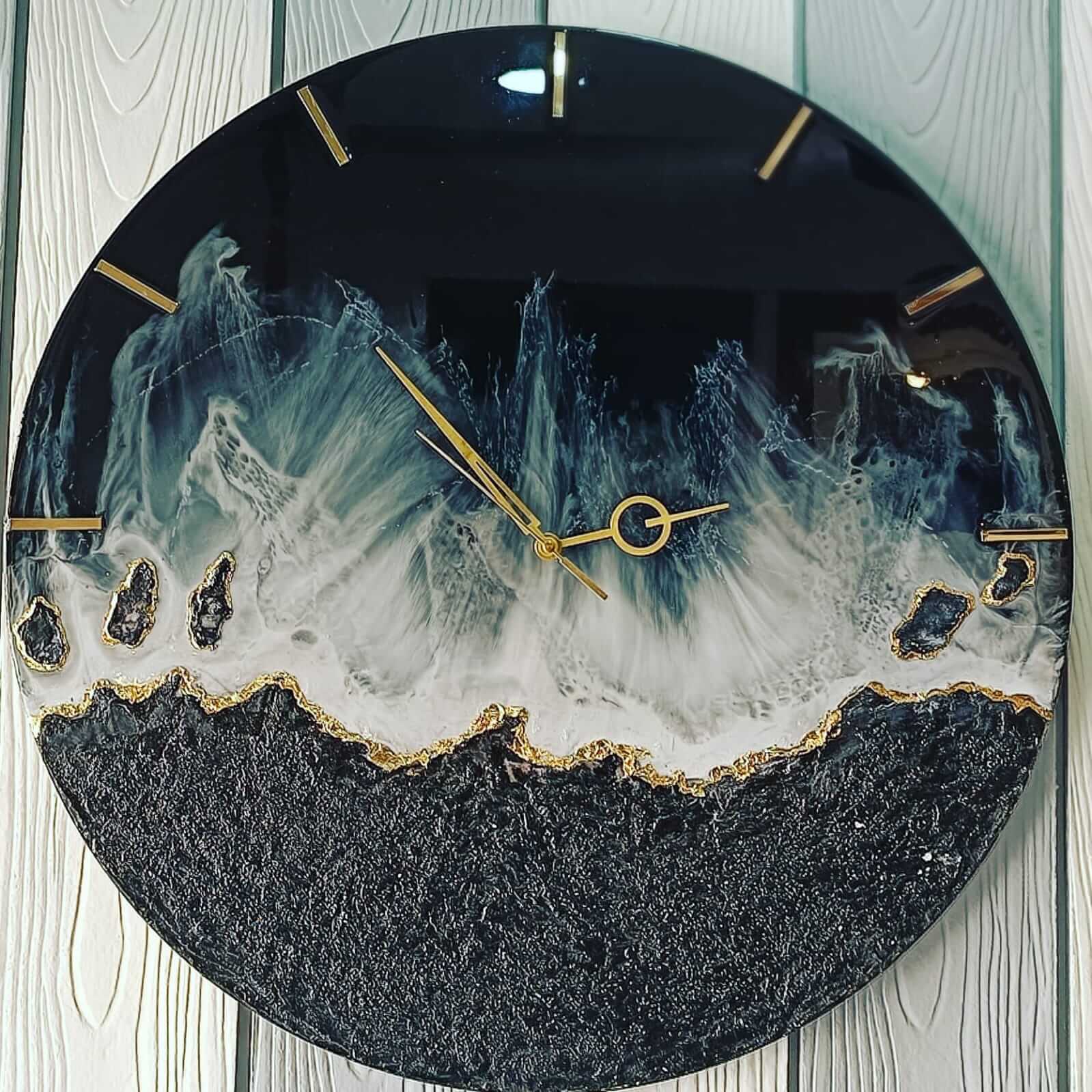 Black Abstract Epoxy Resin Wall Clock For Home Decor