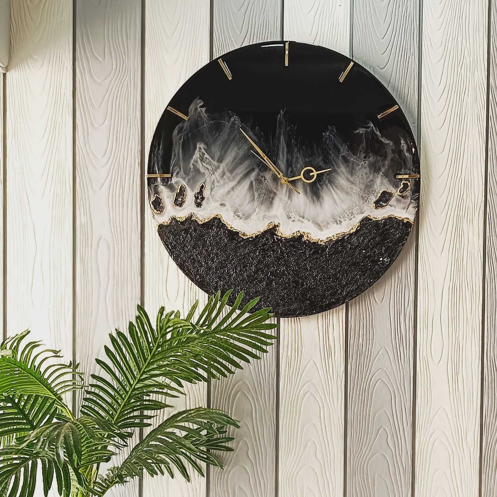 Black Abstract Epoxy Resin Wall Clock For Home Decor