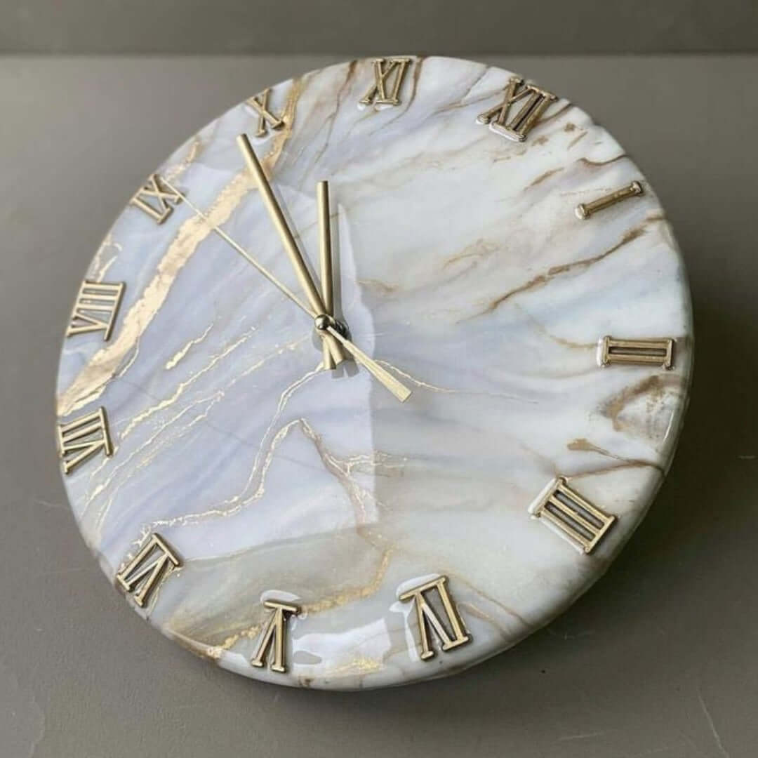 Golden and White Abstract Epoxy Resin Wall Clock For Home Decor - Art Me Up by Kinmil