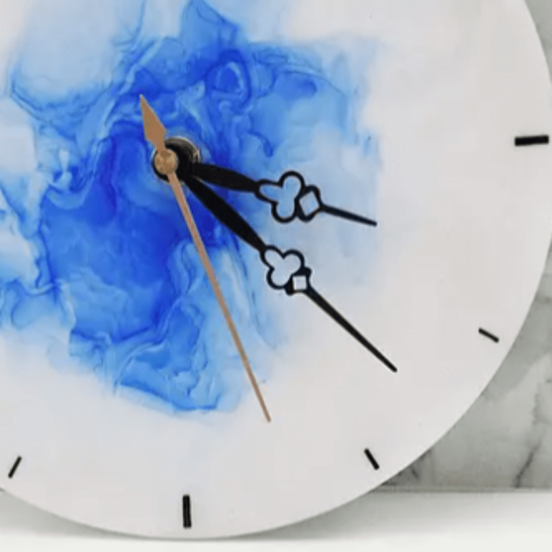 Blue and White Abstract Alcoholic Ink Wall Clock For Home Decor