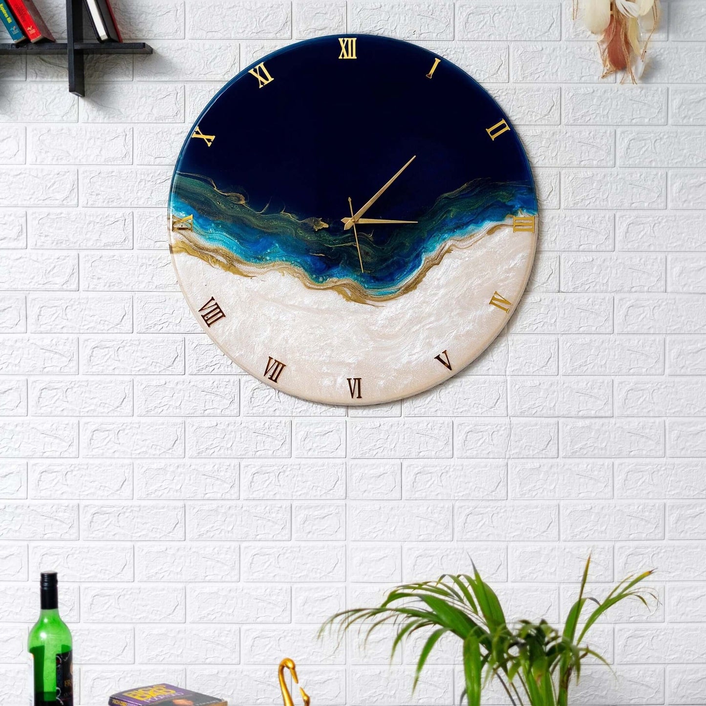 Dark Blue Abstract Epoxy Resin Wall Clock For Home Decor