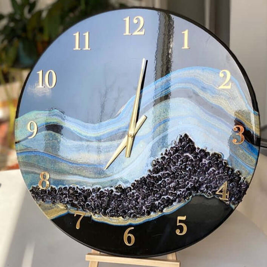 Black Abstract Epoxy Resin Wall Clock For Home Decor