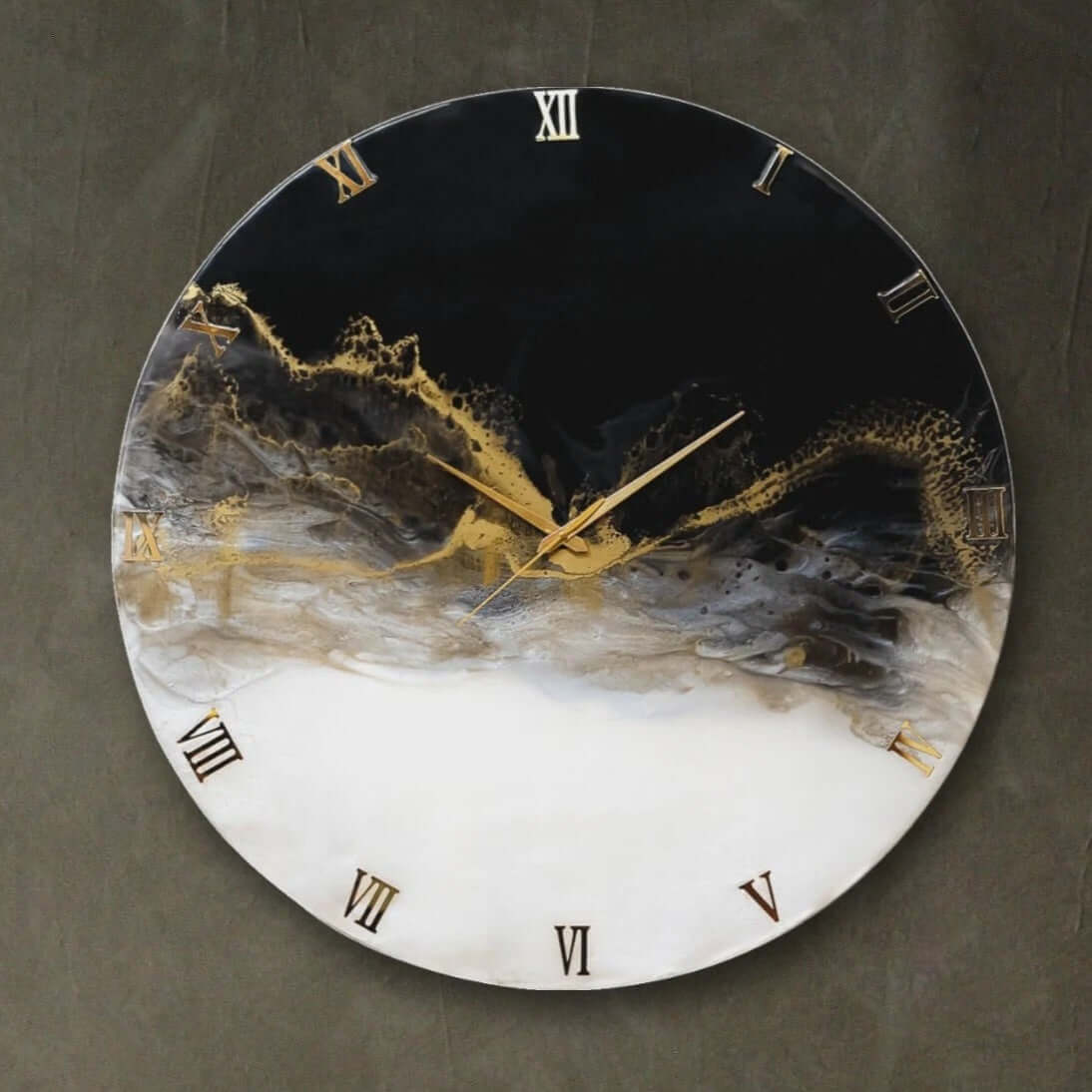 Black and Golden Abstract Epoxy Resin Wall Clock For Home Decor