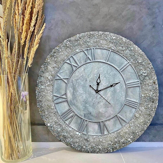 Silver Abstract Epoxy Resin Wall Clock For Home Decor