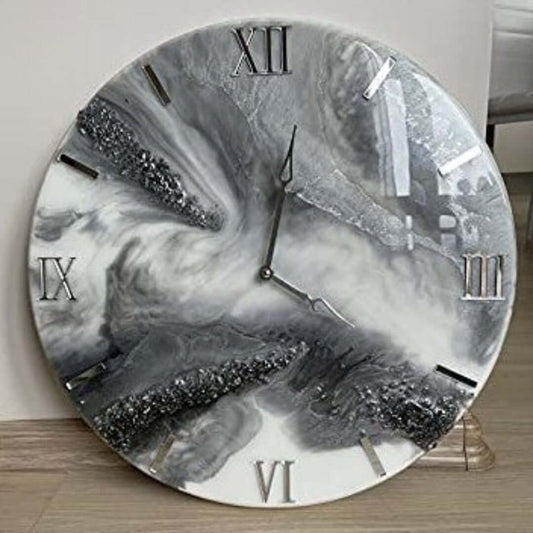 White and Grey Abstract Epoxy Resin Wall Clock For Home Decor - Art Me Up by Kinmil