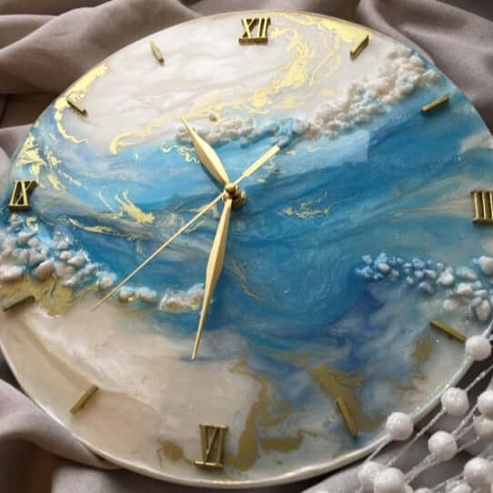 Blue and Golden Abstract Epoxy Resin Wall Clock For Home Decor