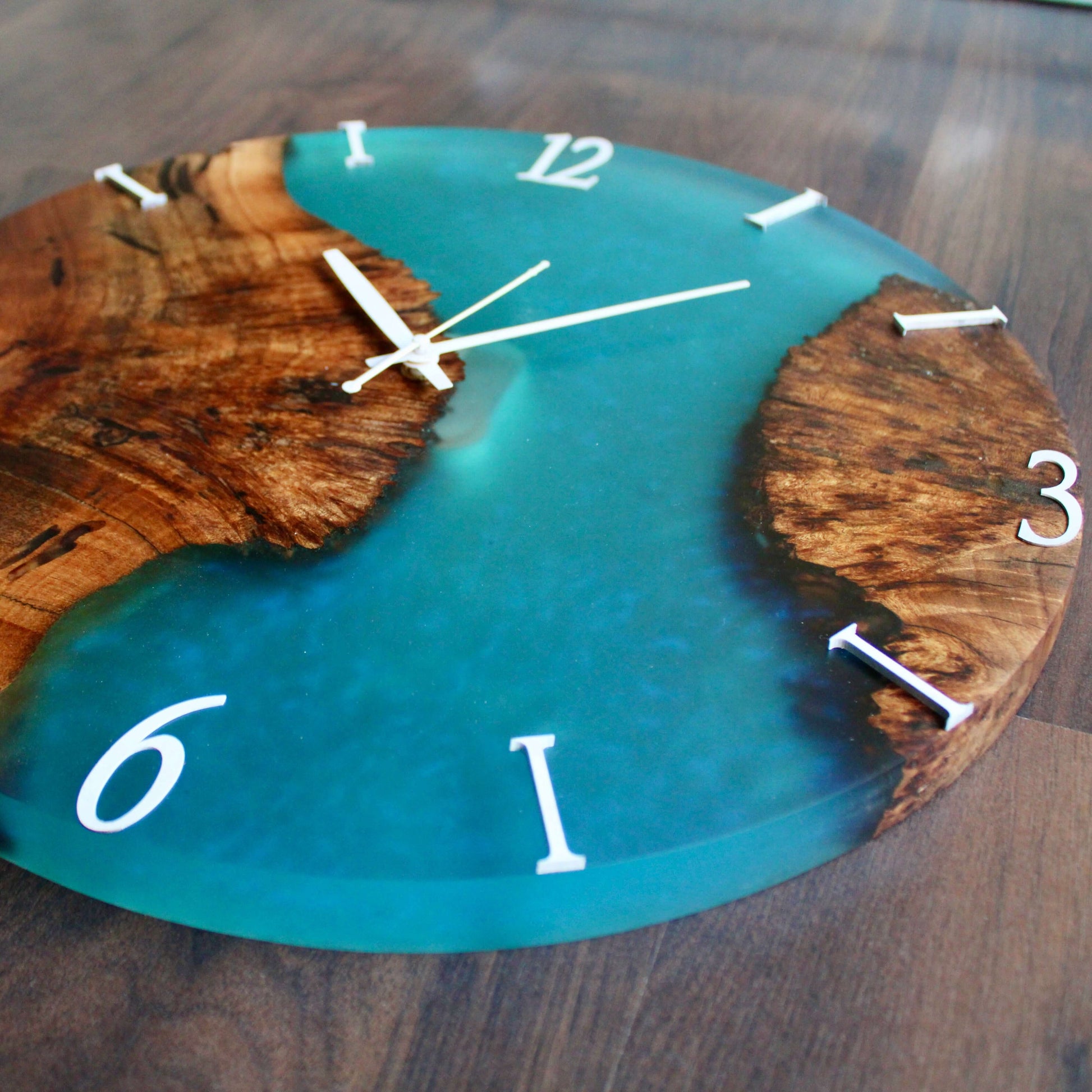 Blue and Wooden Abstract Epoxy Resin Wall Clock For Home Decor