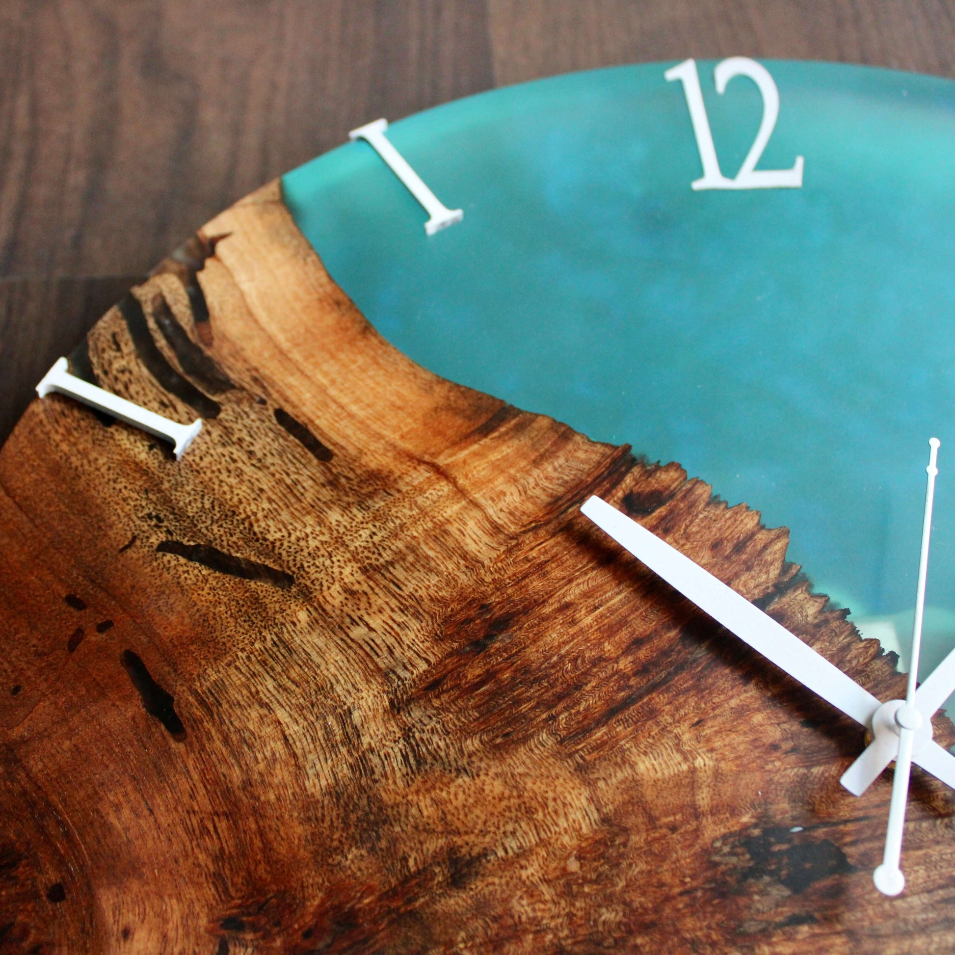 Blue and Wooden Abstract Epoxy Resin Wall Clock For Home Decor