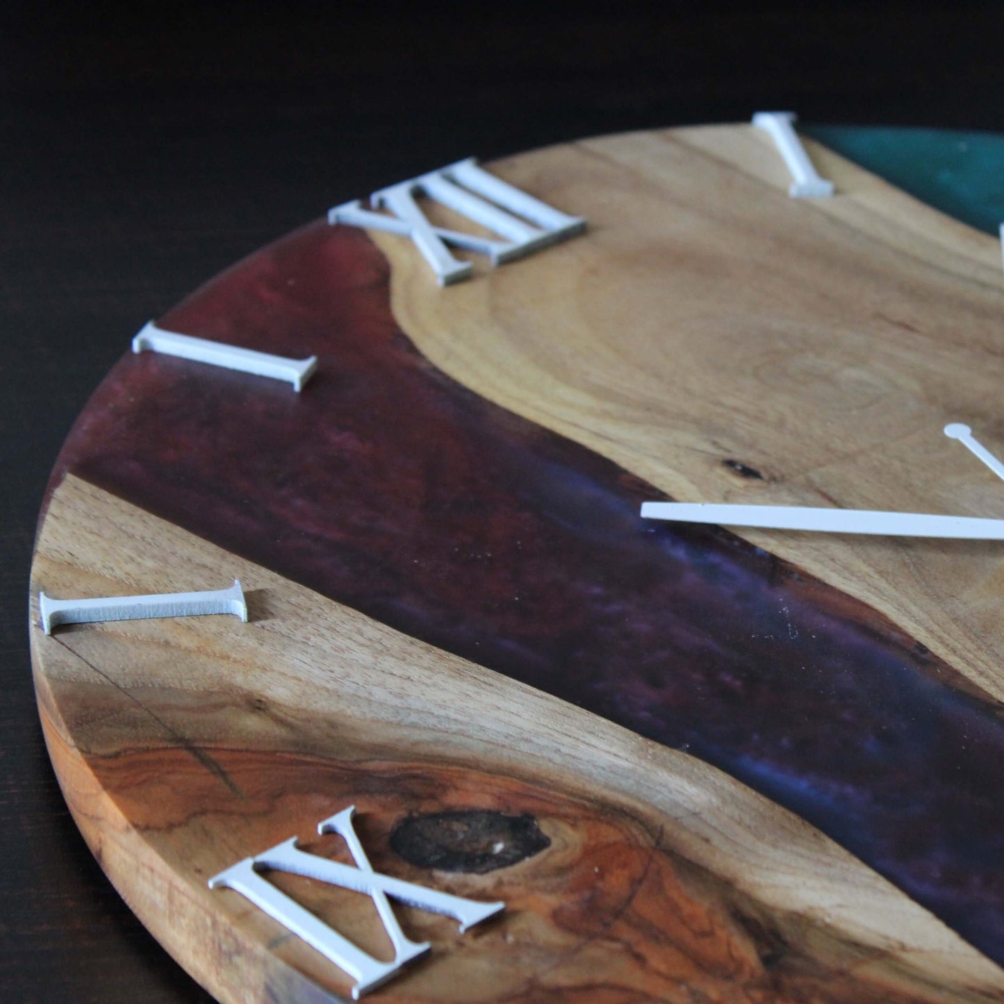 Red Blue and Wooden Abstract Epoxy Resin Wall Clock For Home Decor