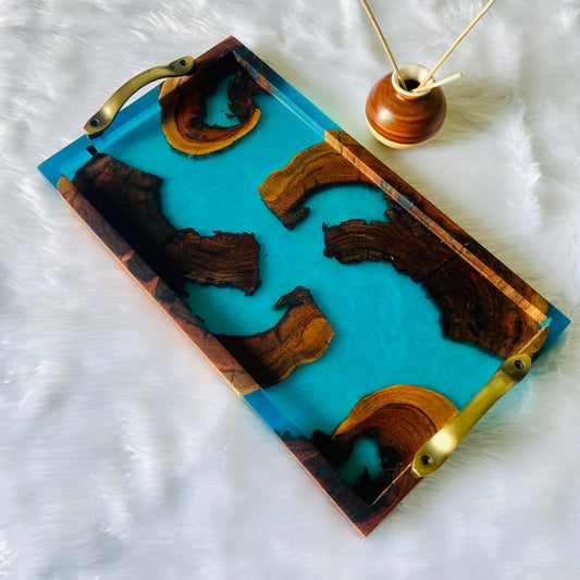 Blue and Wooden Epoxy Resin Tray