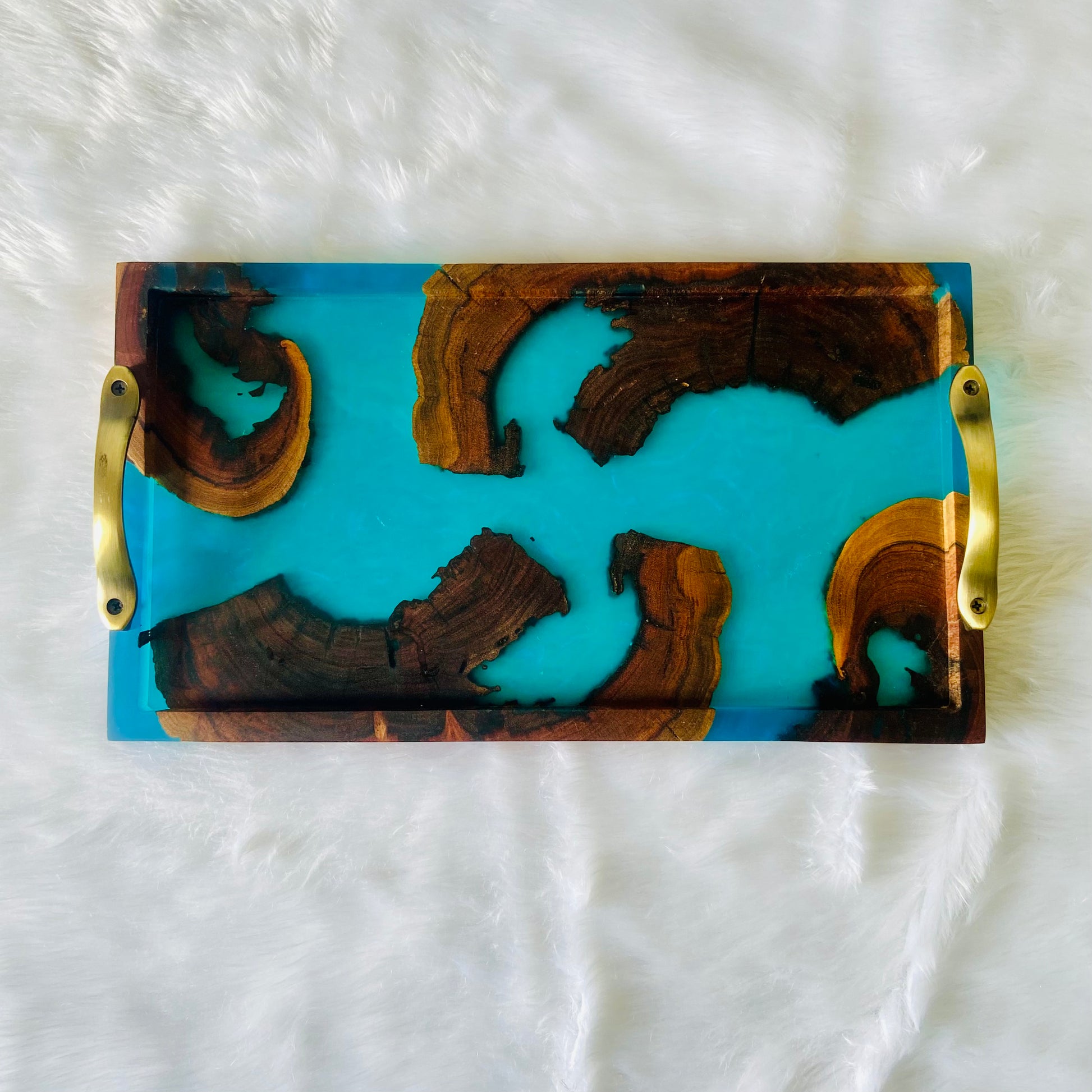 Blue and Wooden Epoxy Resin Tray