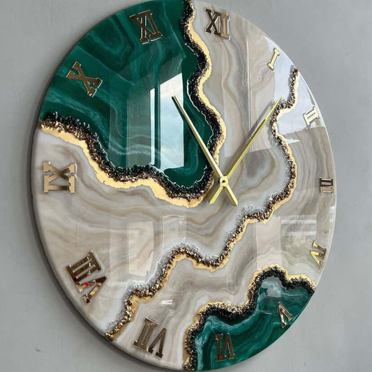 Green Geode Abstract Epoxy Resin Wall Clock For Home Decor
