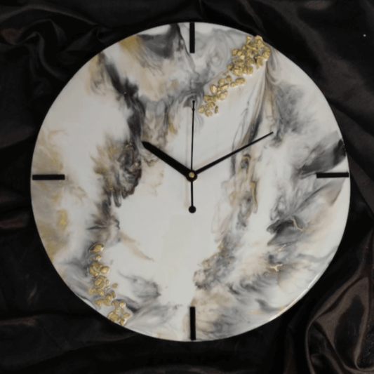 Grey and Golden Abstract Epoxy Resin Wall Clock For Home Decor