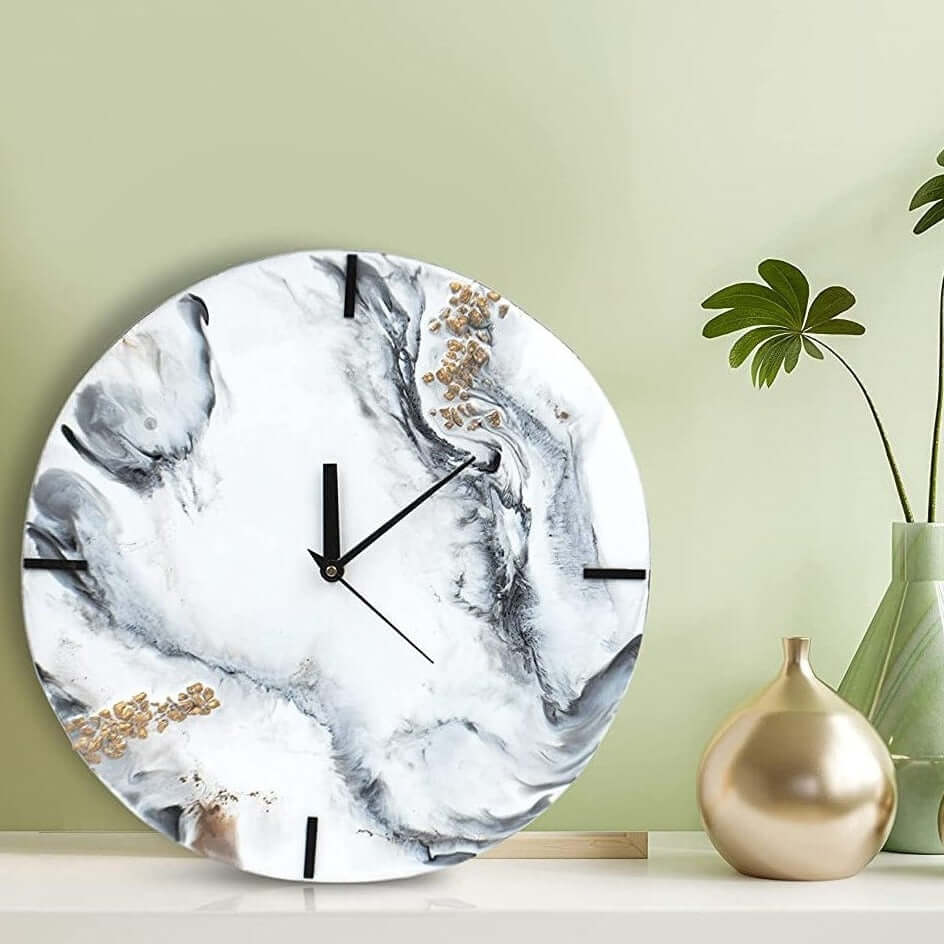 White and Black Abstract Epoxy Resin Wall Clock For Home Decor