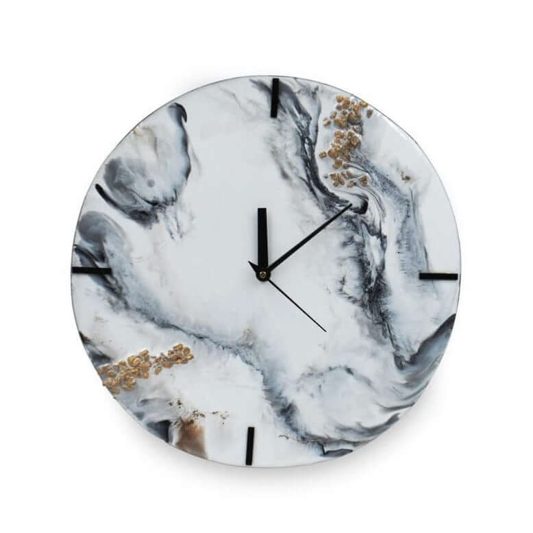 White and Black Abstract Epoxy Resin Wall Clock For Home Decor