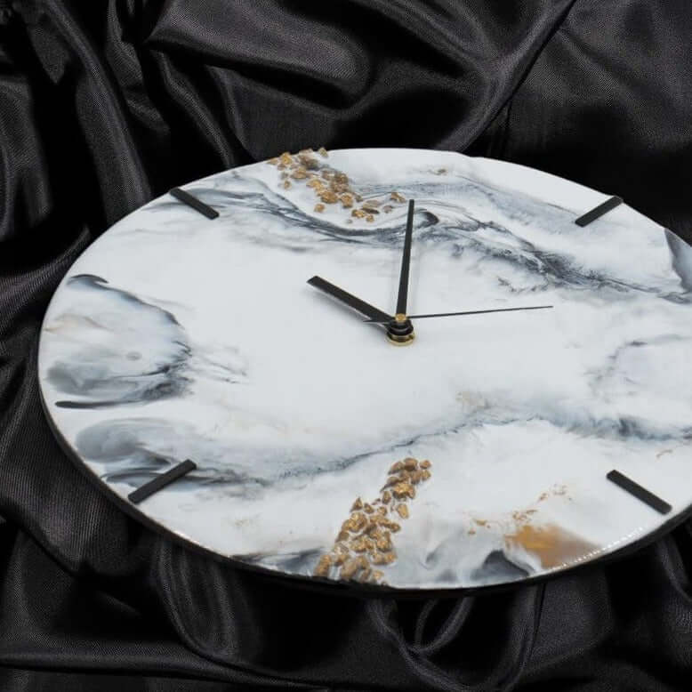 White and Black Abstract Epoxy Resin Wall Clock For Home Decor