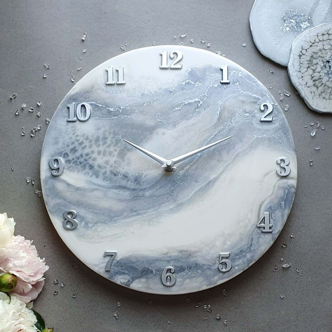 Grey Abstract Epoxy Resin Wall Clock For Home Decor