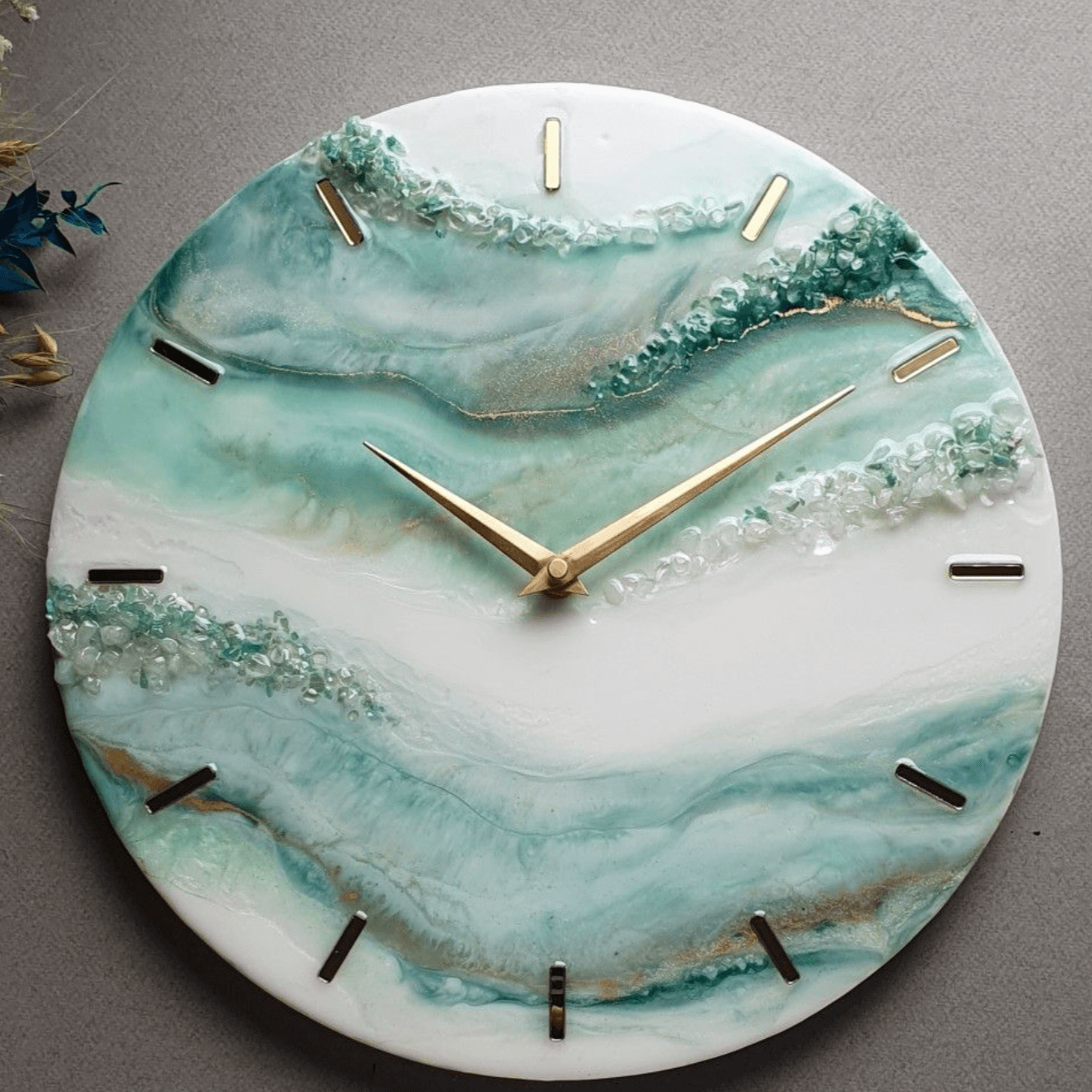 Green Abstract Epoxy Resin Wall Clock For Home Decor