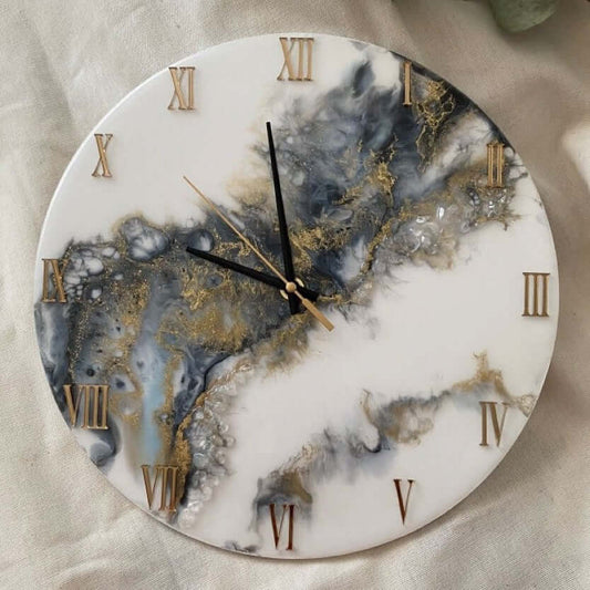 Black and Golden Abstract Epoxy Resin Wall Clock For Home Decor