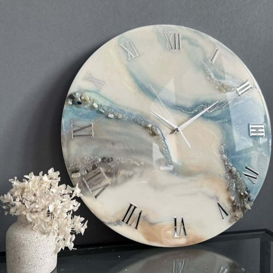 Grey and Blue Abstract Epoxy Resin Wall Clock For Home Decor - Art Me Up by Kinmil