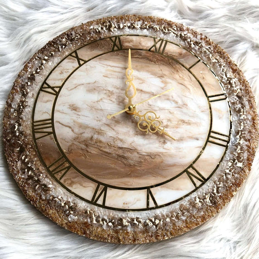 White and Brown Abstract Epoxy Resin Wall Clock For Home Decor