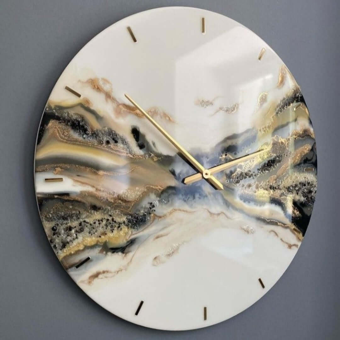 Black and Golden Abstract Epoxy Resin Wall Clock For Home Decor - Art Me Up by Kinmil