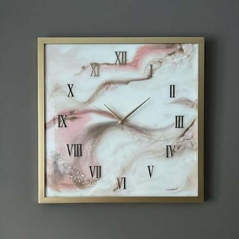 Pink and White Abstract Epoxy Resin Wall Clock For Home Decor