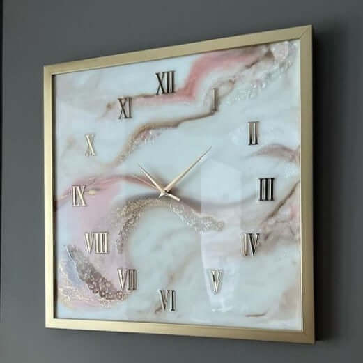 Pink and White Abstract Epoxy Resin Wall Clock For Home Decor