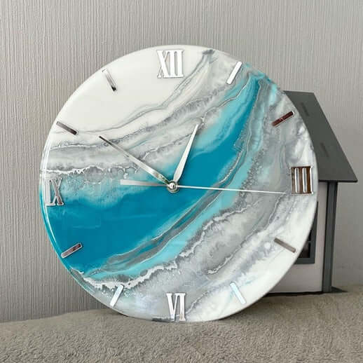 Blue and Grey Abstract Epoxy Resin Wall Clock For Home Decor