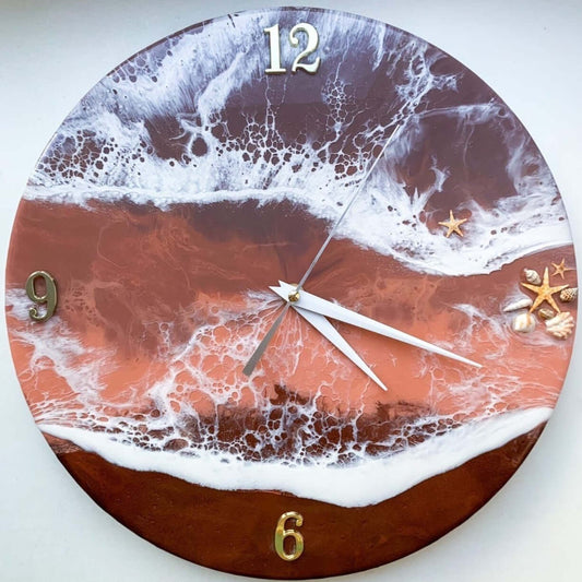 Red Abstract Epoxy Resin Wall Clock For Home Decor