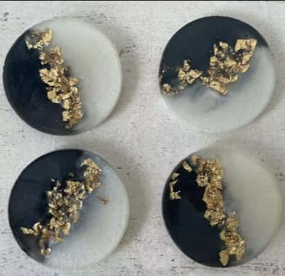 Black and Golden Glass and Glitter Resin Coasters