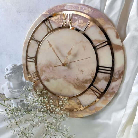 Pink and Golden Abstract Epoxy Resin Wall Clock For Home Decor