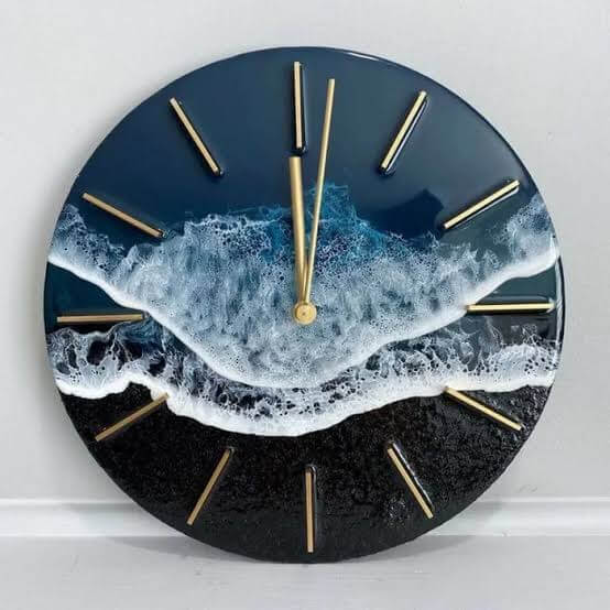 Black Ocean Epoxy Resin Wall Clock For Home Decor