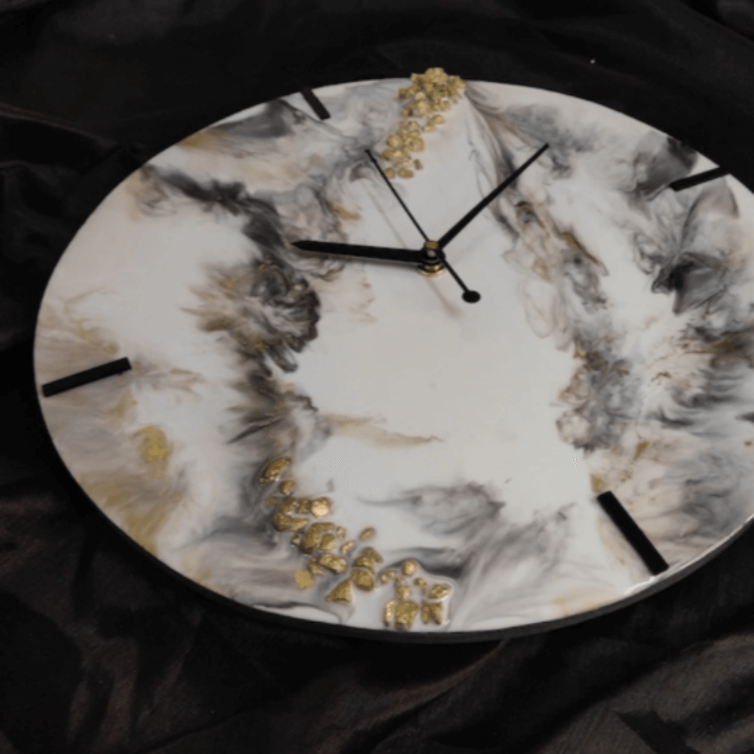 Grey and Golden Abstract Epoxy Resin Wall Clock For Home Decor