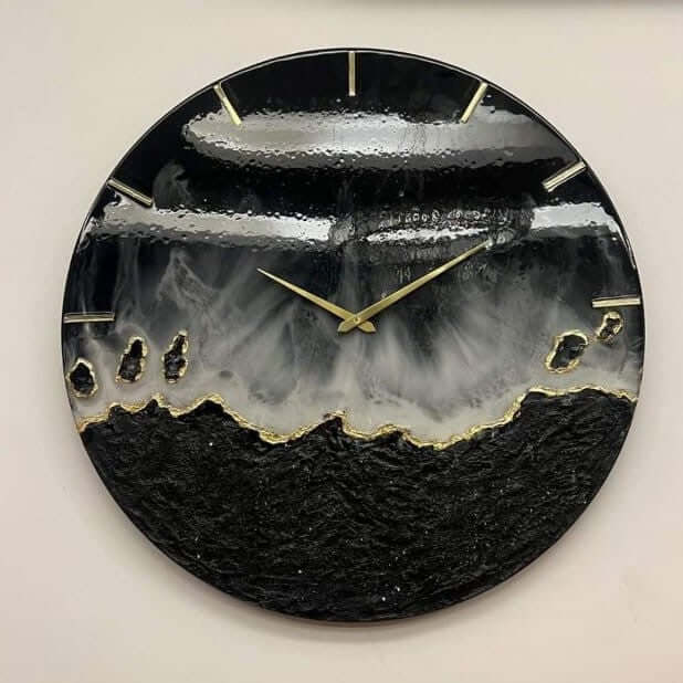 Black Ocean Abstract Epoxy Resin Wall Clock For Home Decor